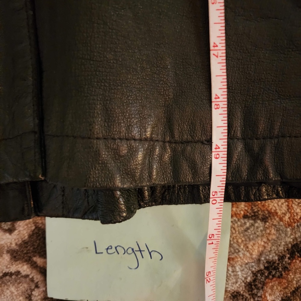 Vintage Accent Black Leather Cocoon Sleeve Maxi Single Breasted Coat Size XL - Picture 10 of 14